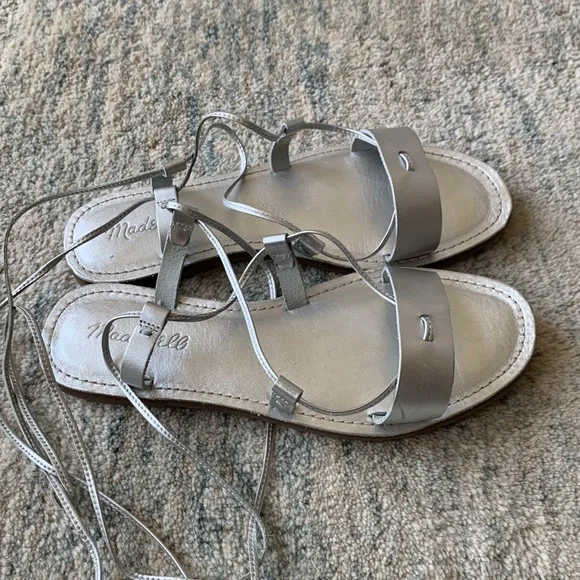 NWT Madewell Boardwalk Lace-Up Sandal in Metallic Leather - Picture 5 of 6